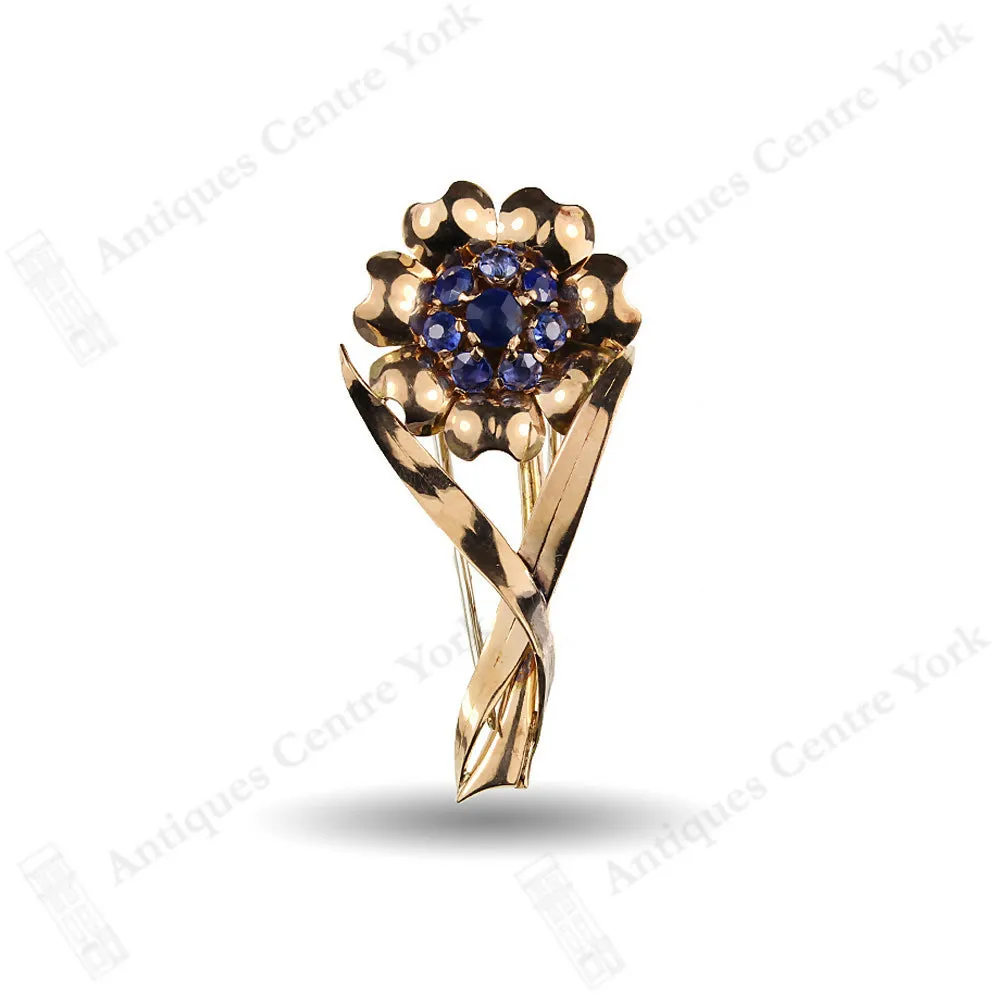 1940's 9ct Sapphire Flower Brooch