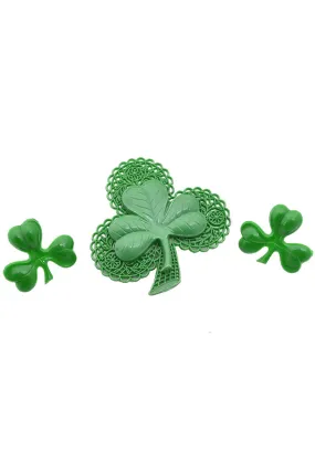 1940s Vintage Green Shamrock Brooch Pin with Earrings