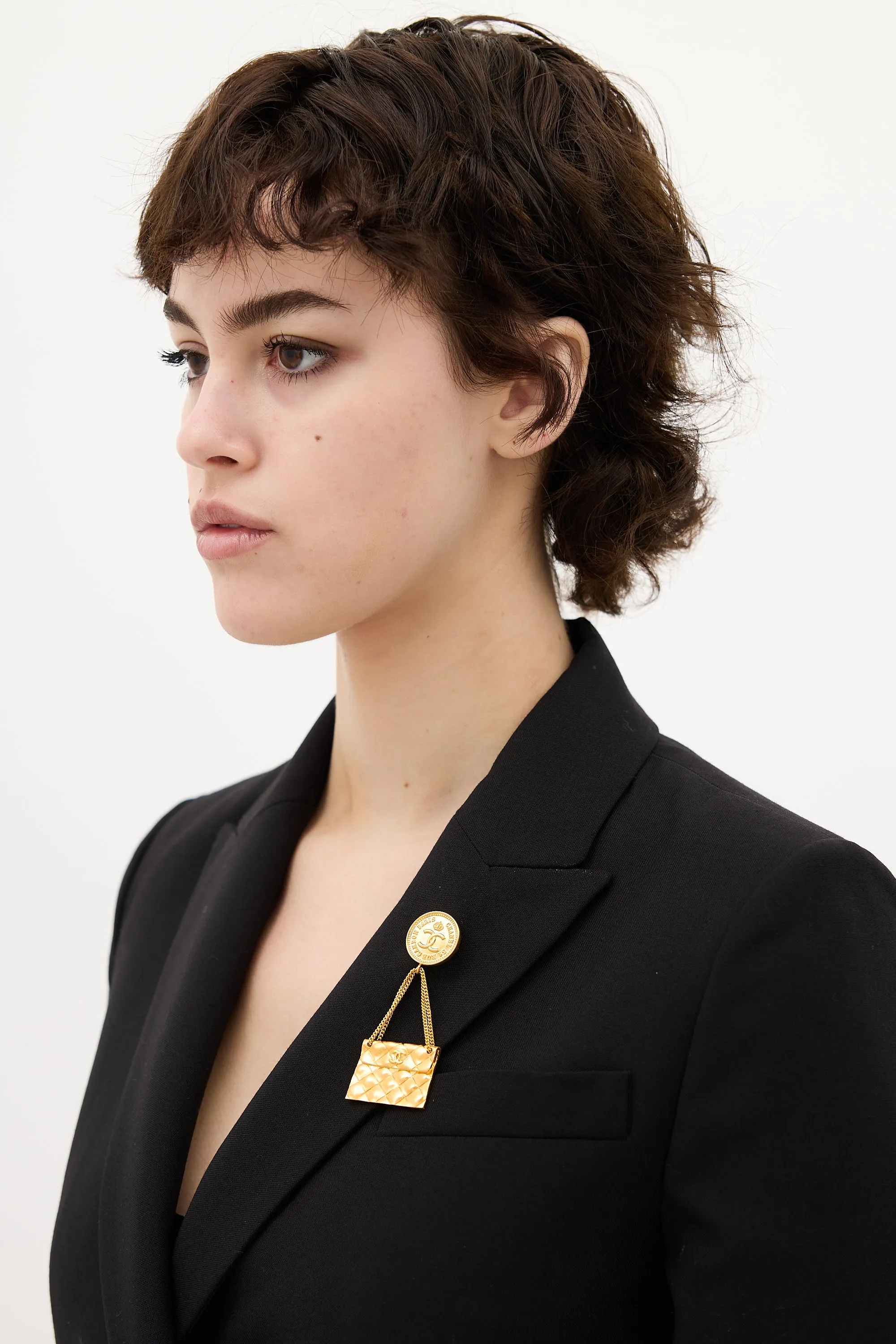 1990s Gold Coin Flap Bag Brooch