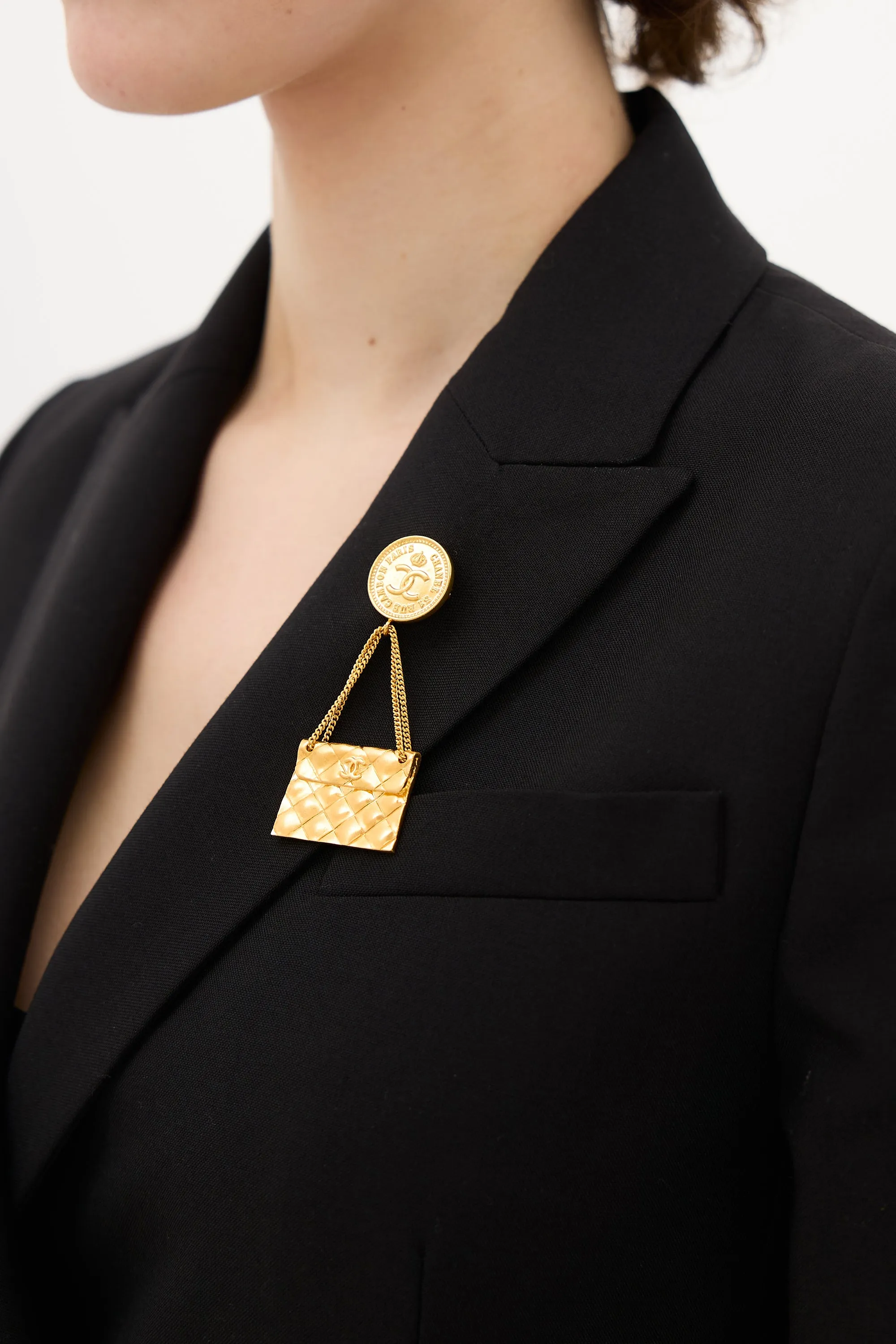 1990s Gold Coin Flap Bag Brooch