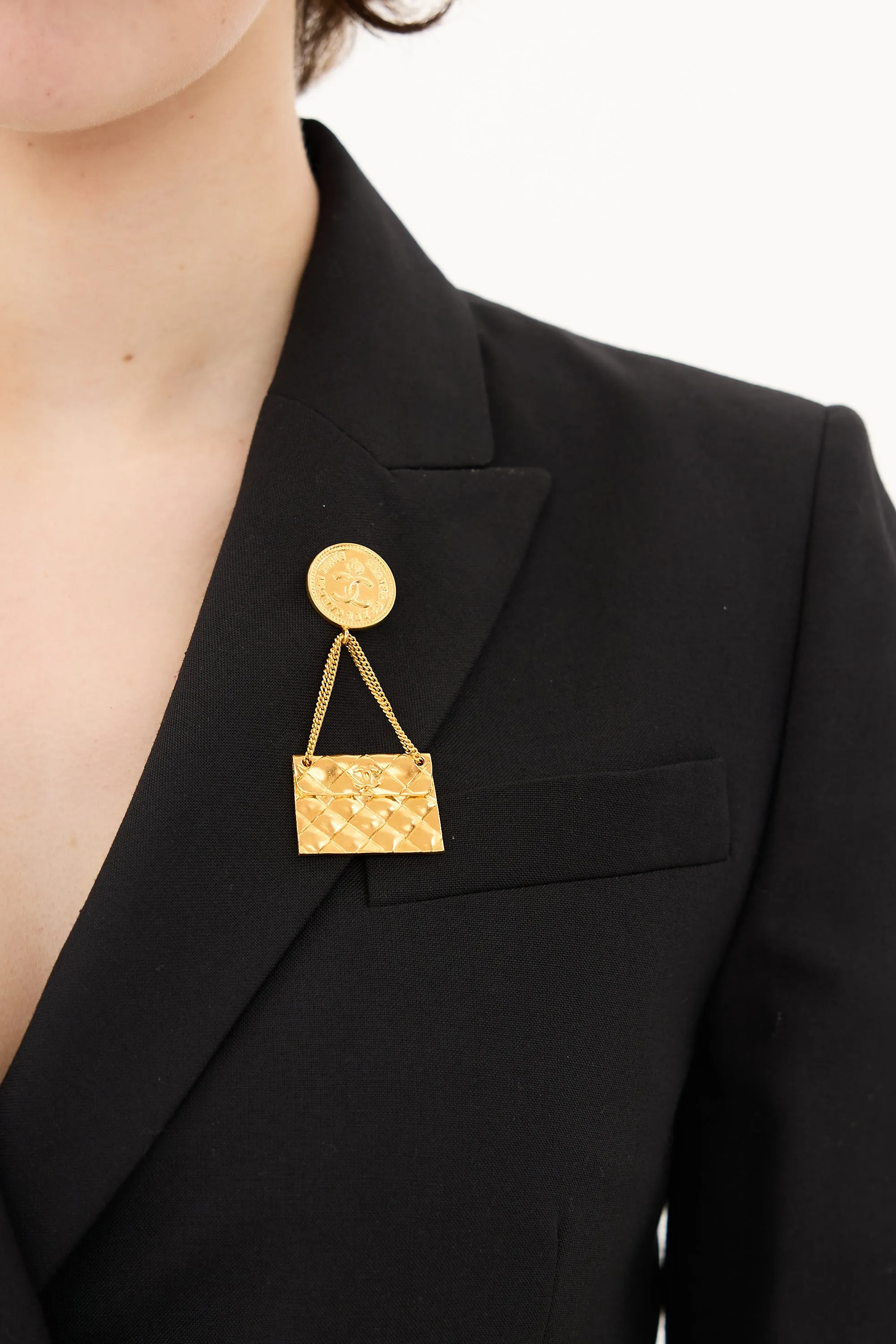 1990s Gold Coin Flap Bag Brooch