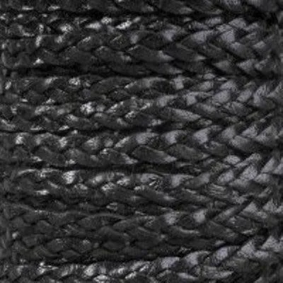 5mm Black Braided Flat Leather by the Foot