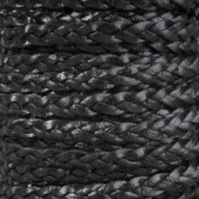 5mm Black Braided Flat Leather by the Foot