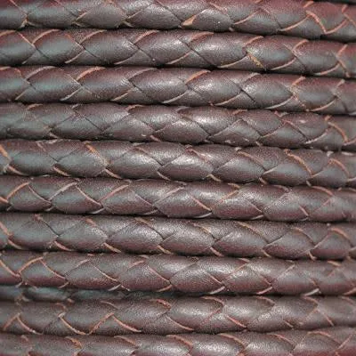 5mm Braided Brown Round Leather Cord with Hollow Core by the Inch