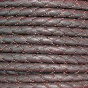 5mm Braided Brown Round Leather Cord with Hollow Core by the Inch