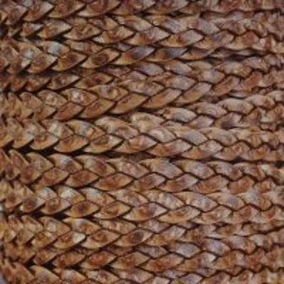 5mm Natural Brown Braided Flat Leather by the Foot