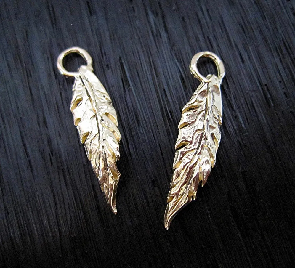 Artisan Gold Bronze Leaf and Feather Charms (two) (N)