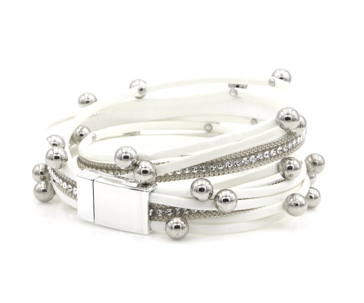 Beaded White Double Wrap Leather Bracelet