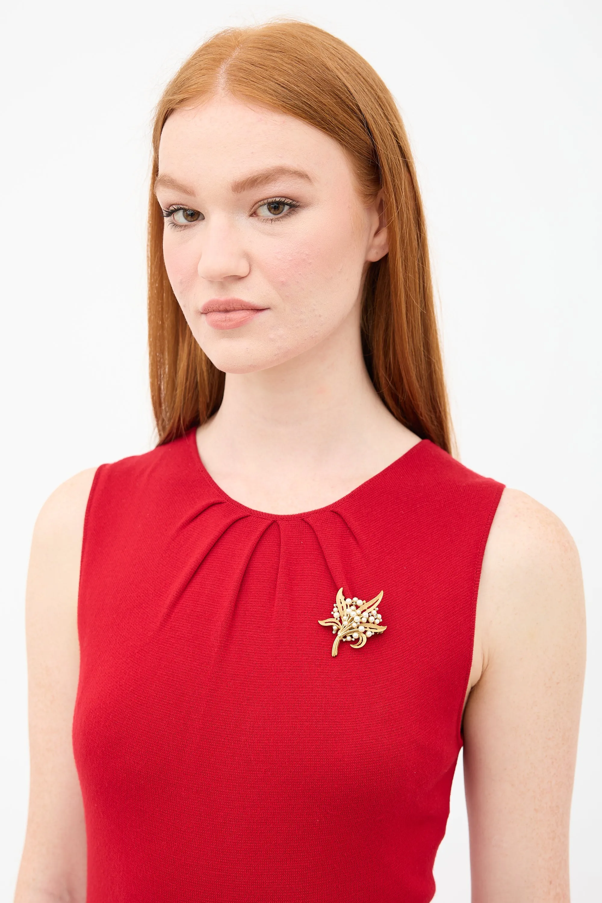 Brass & Pearl Flower Brooch