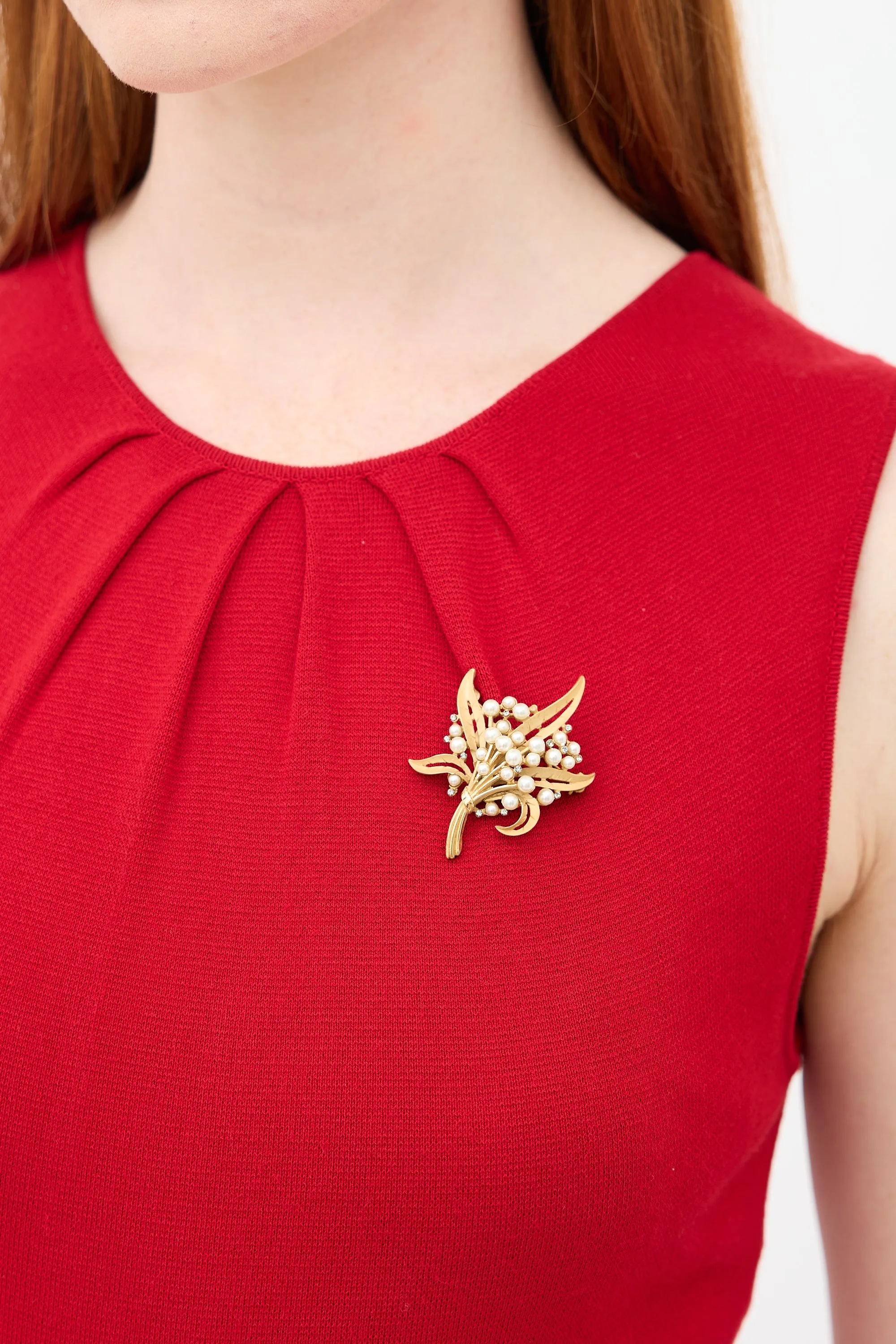 Brass & Pearl Flower Brooch