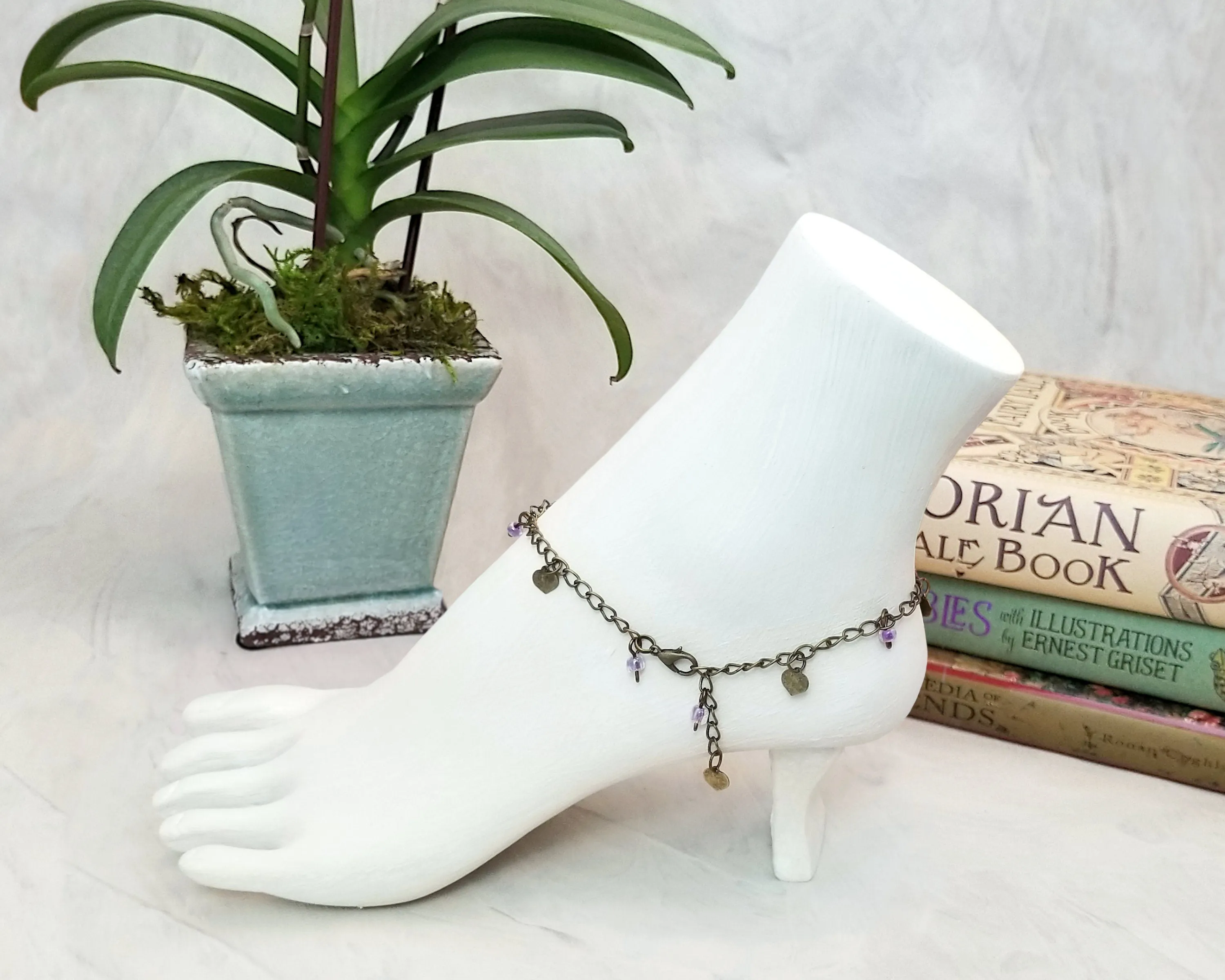 Chain Anklet or Bracelet in Purple, Adjustable, Beach, Boho, Bohemian, Steampunk, Choice of Colors and Metals