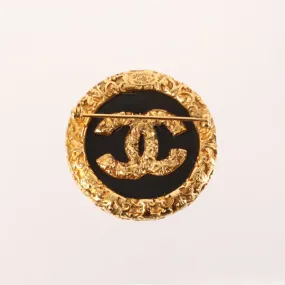 CHANEL 1993 Made Round Edge Design Cc Mark Brooch Black