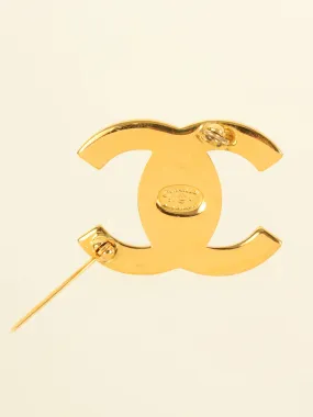 CHANEL 1996 Made Rhinestone Turn-Lock Brooch Gold