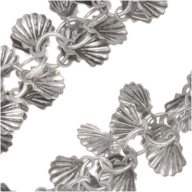 Charm Chain, Shell 7mm, Antiqued Silver Plated, by the Inch