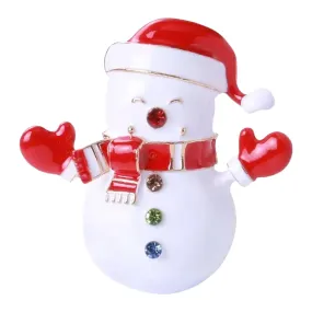 Christmas Jewelry Crystal Rhinestone Snowman Charm Brooch Pin BH235 White