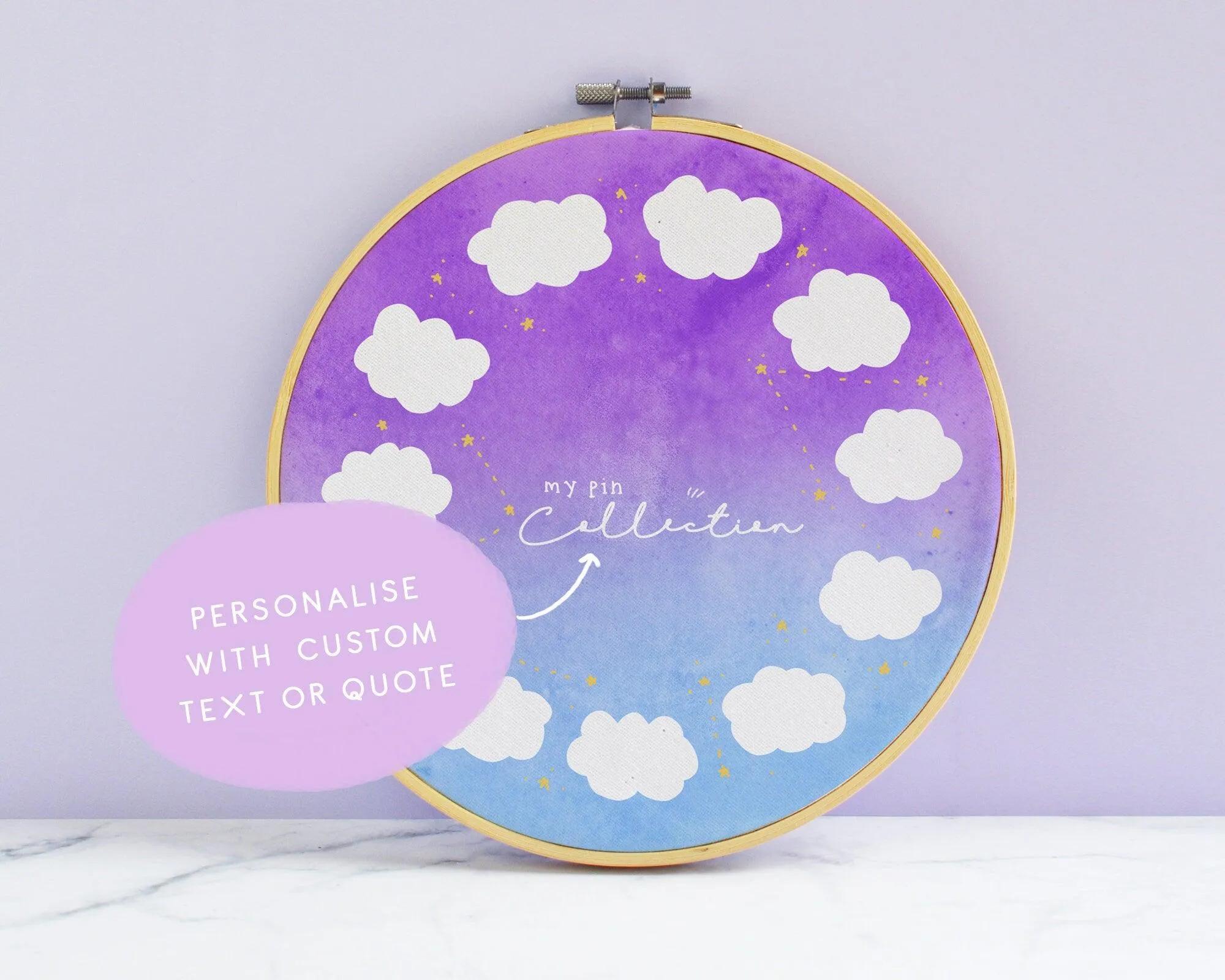 Cloud Enamel Pin Display Hoop | Custom Kawaii Pin Board | Dreamy Ombre Pin Holder | Personalised Pin Display