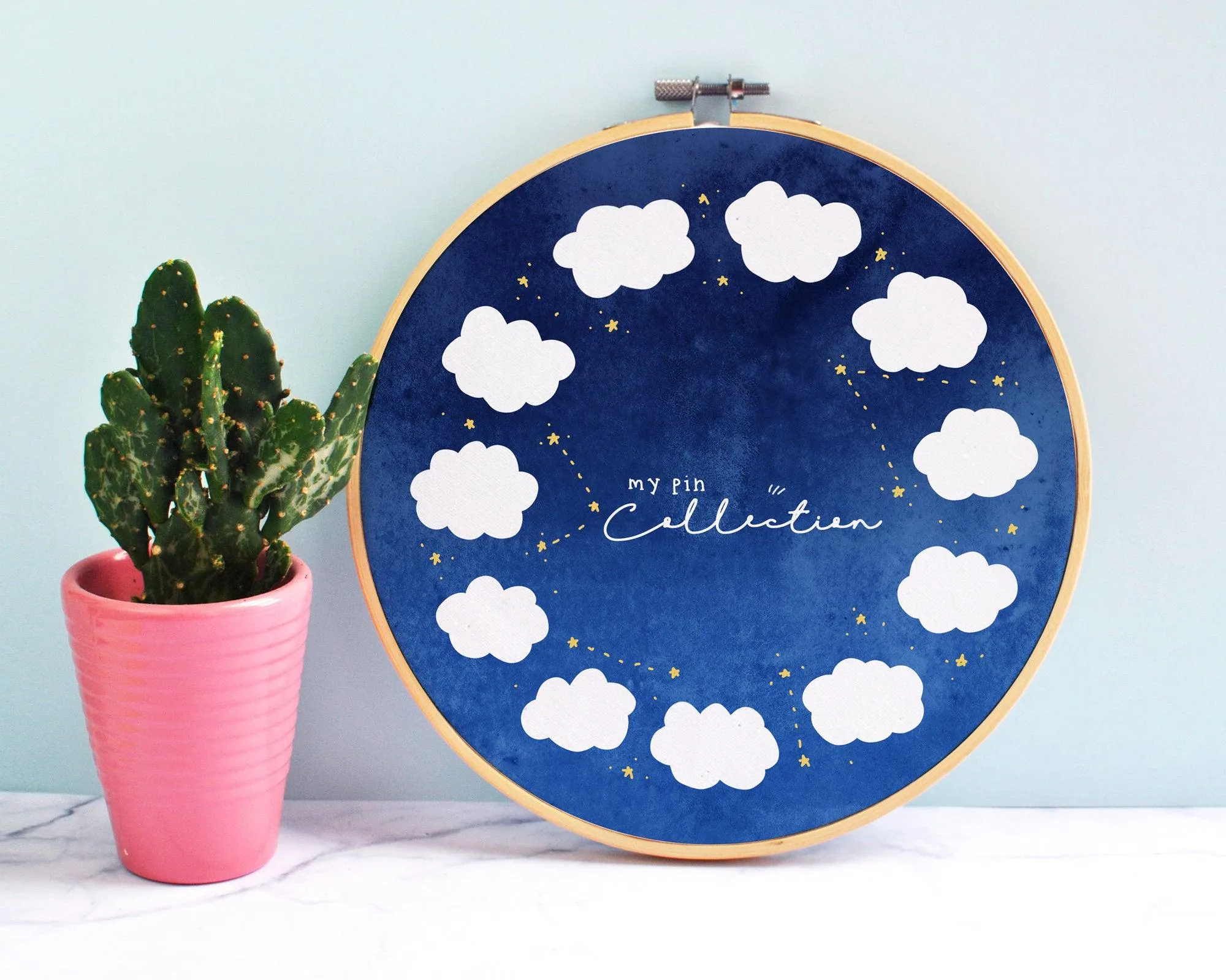 Cloud Enamel Pin Display Hoop | Custom Kawaii Pin Board | Dreamy Ombre Pin Holder | Personalised Pin Display