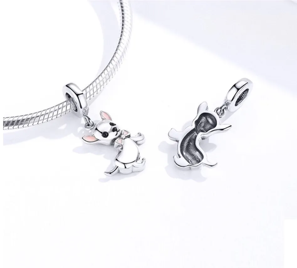 Cute Chihuahua Enamel Dangle Charm 925 Sterling Silver