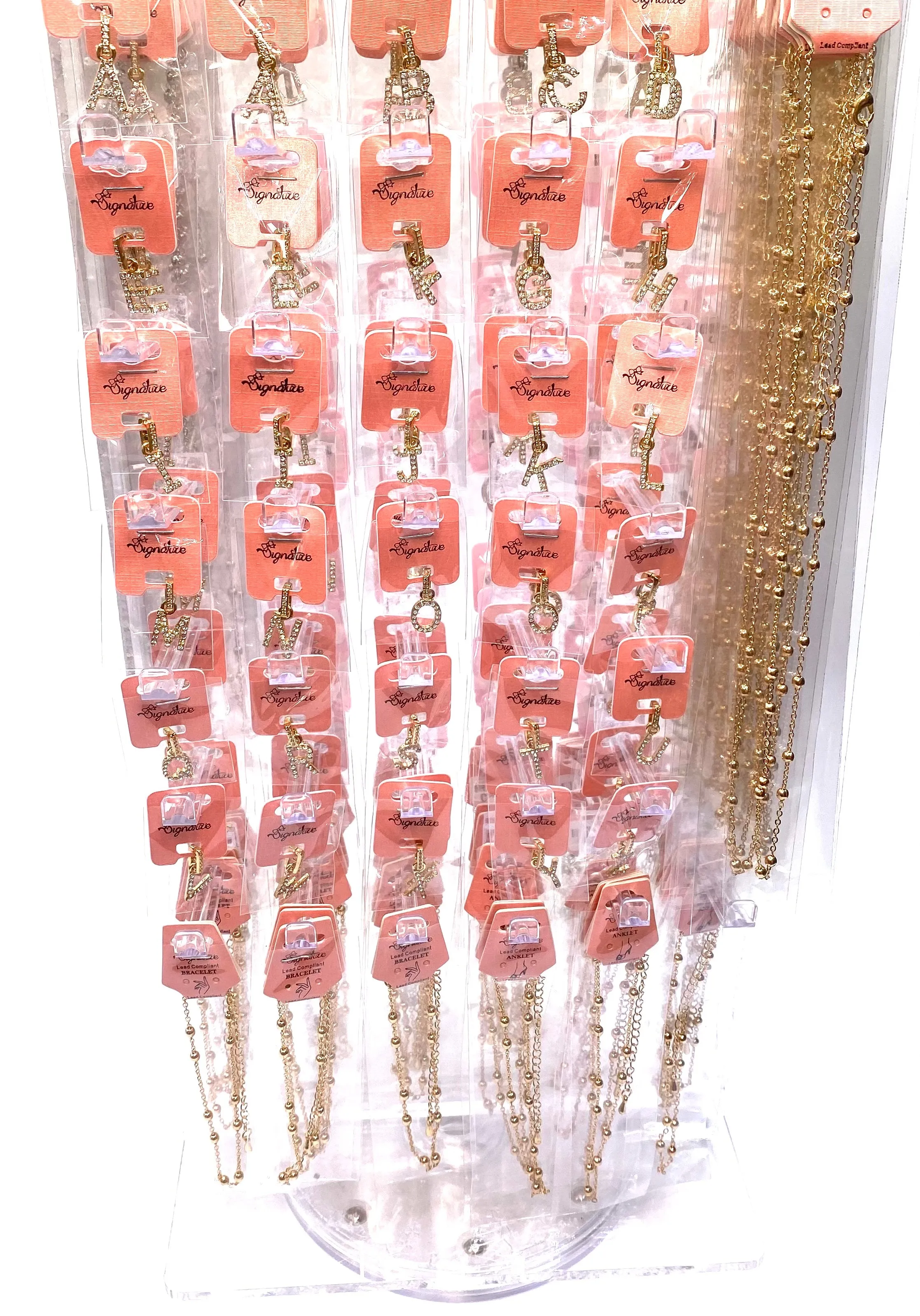 DISPLAY 132 piece Rhinestone Initial Letter Necklace Bracelet Anklet Gold Silver PICK UP ONLY