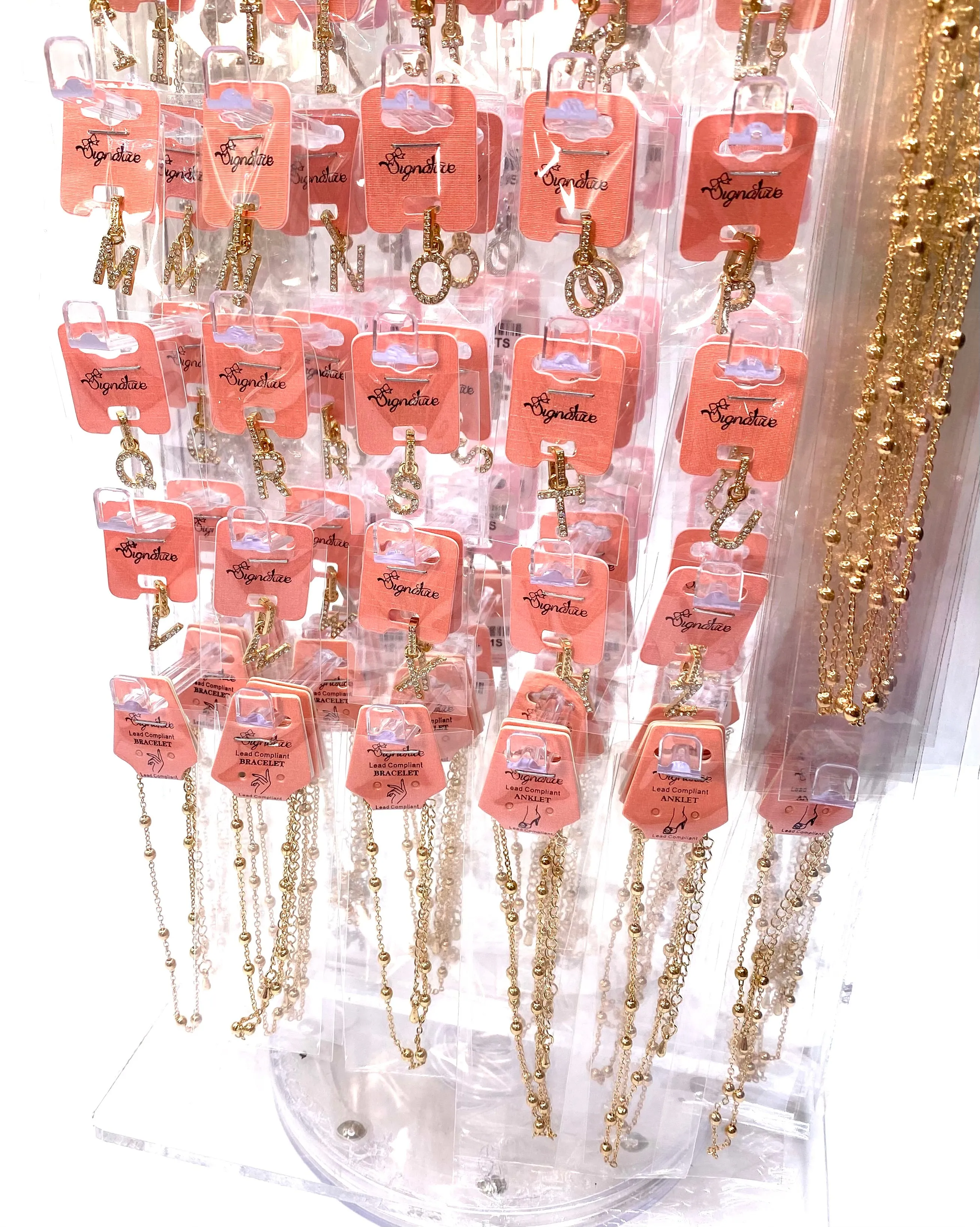 DISPLAY 132 piece Rhinestone Initial Letter Necklace Bracelet Anklet Gold Silver PICK UP ONLY