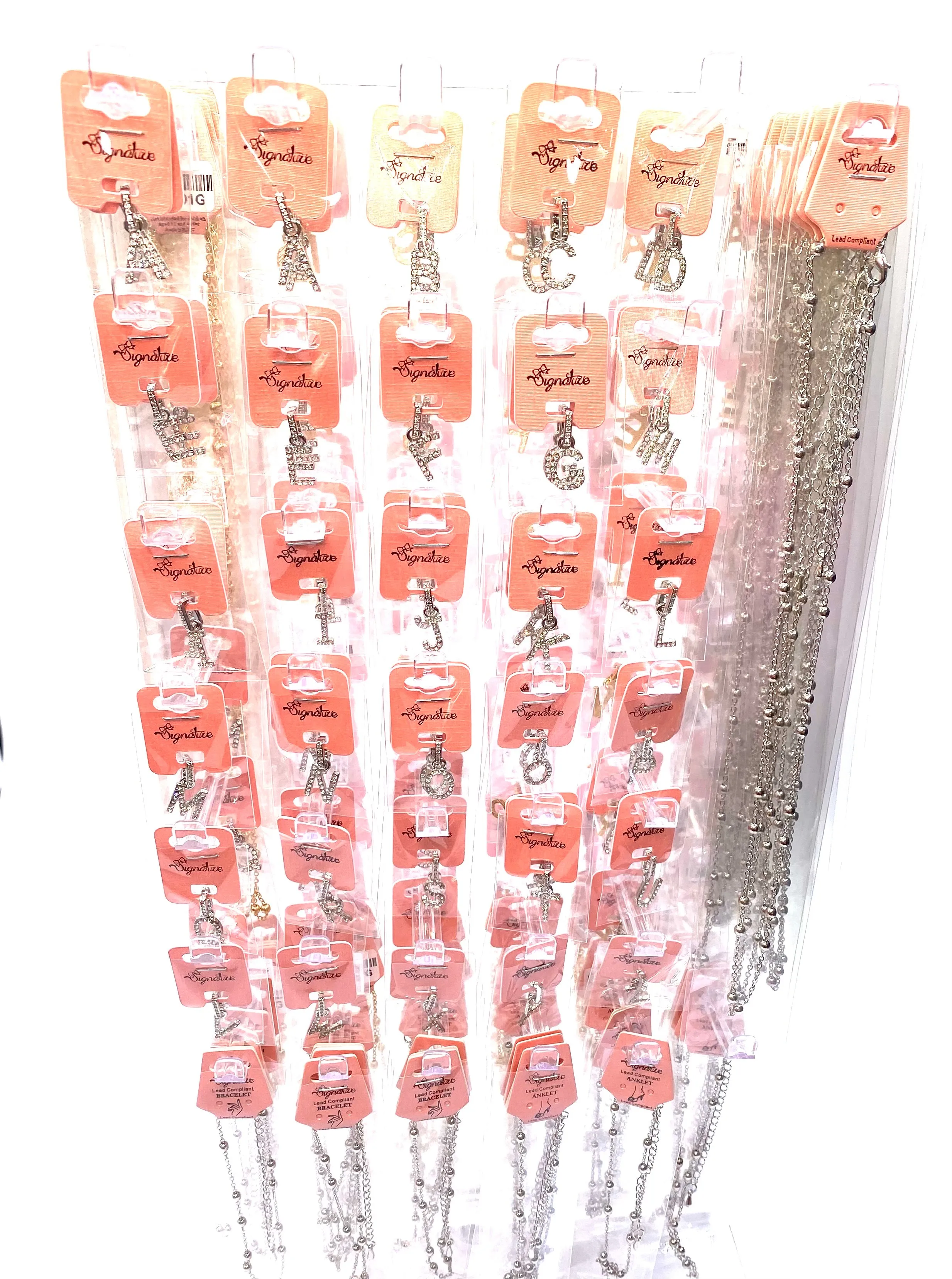 DISPLAY 132 piece Rhinestone Initial Letter Necklace Bracelet Anklet Gold Silver PICK UP ONLY
