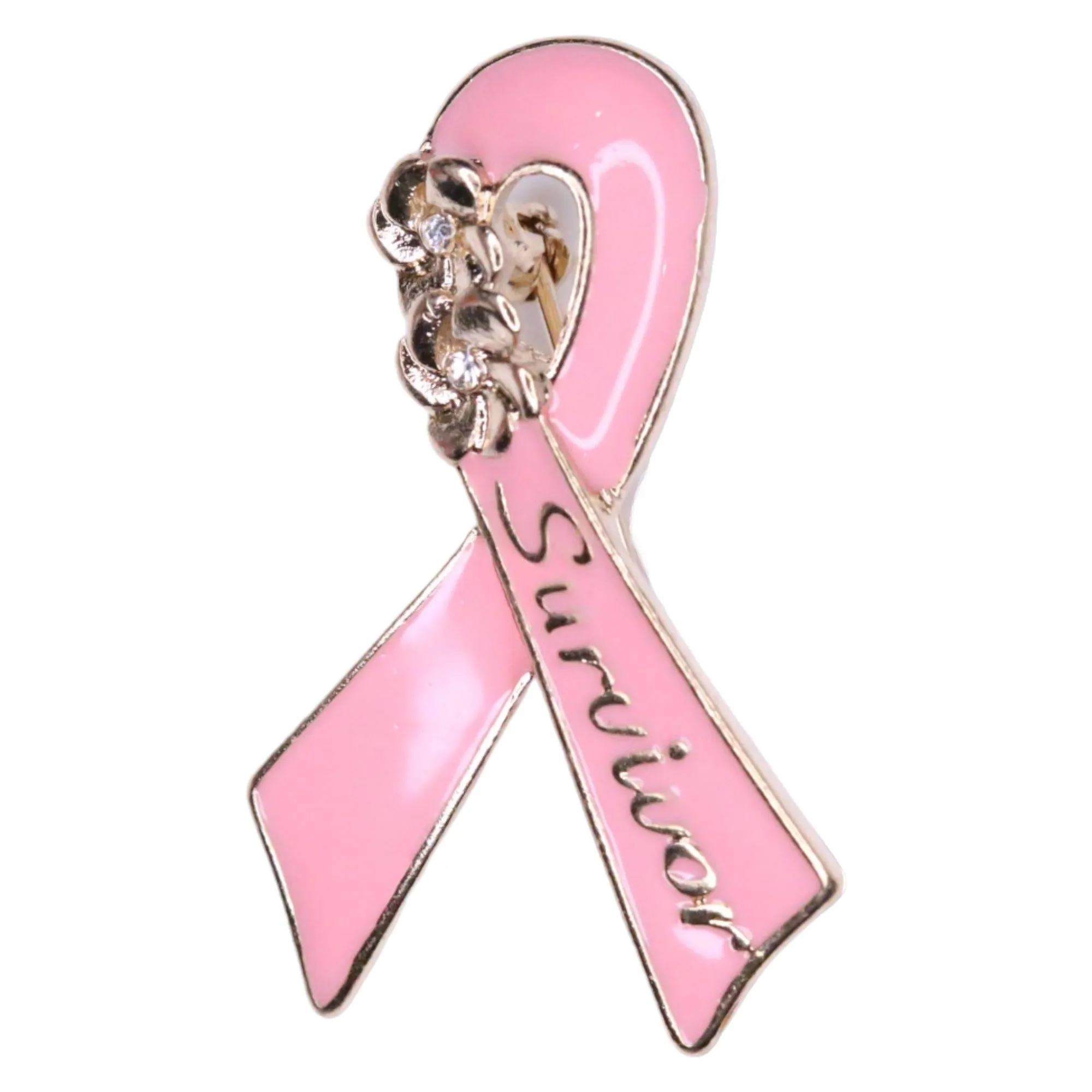 Elegance Breast Cancer Awareness Pink Ribbon Brooch Pin