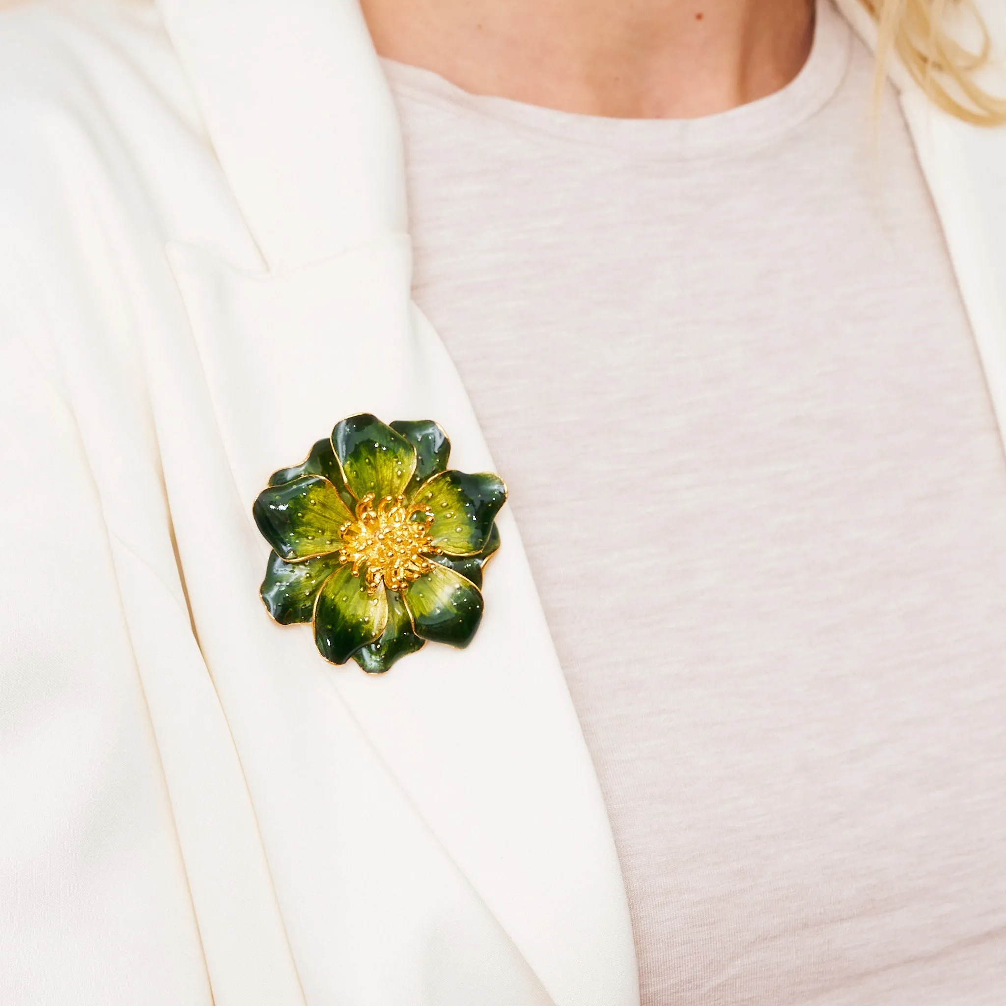 Green Enamel Flower Pin