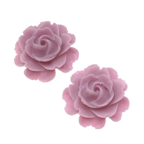 Lucite Flower Cabochons Blooming Rose Matte Lt Purple 23mm (2 pcs)
