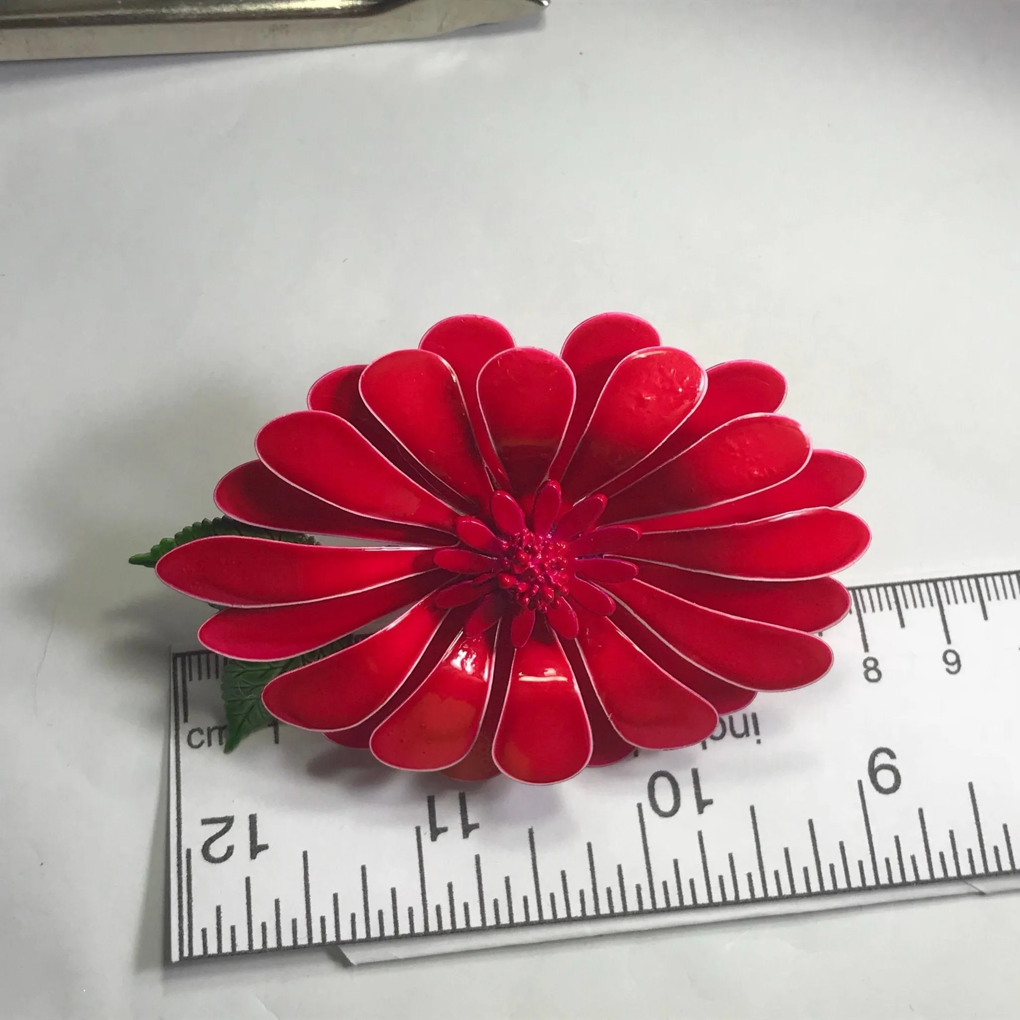 Vintage Red Enamel Flower Statement Ring. Upcycled Brooch Ring. Recycled Jewelry.