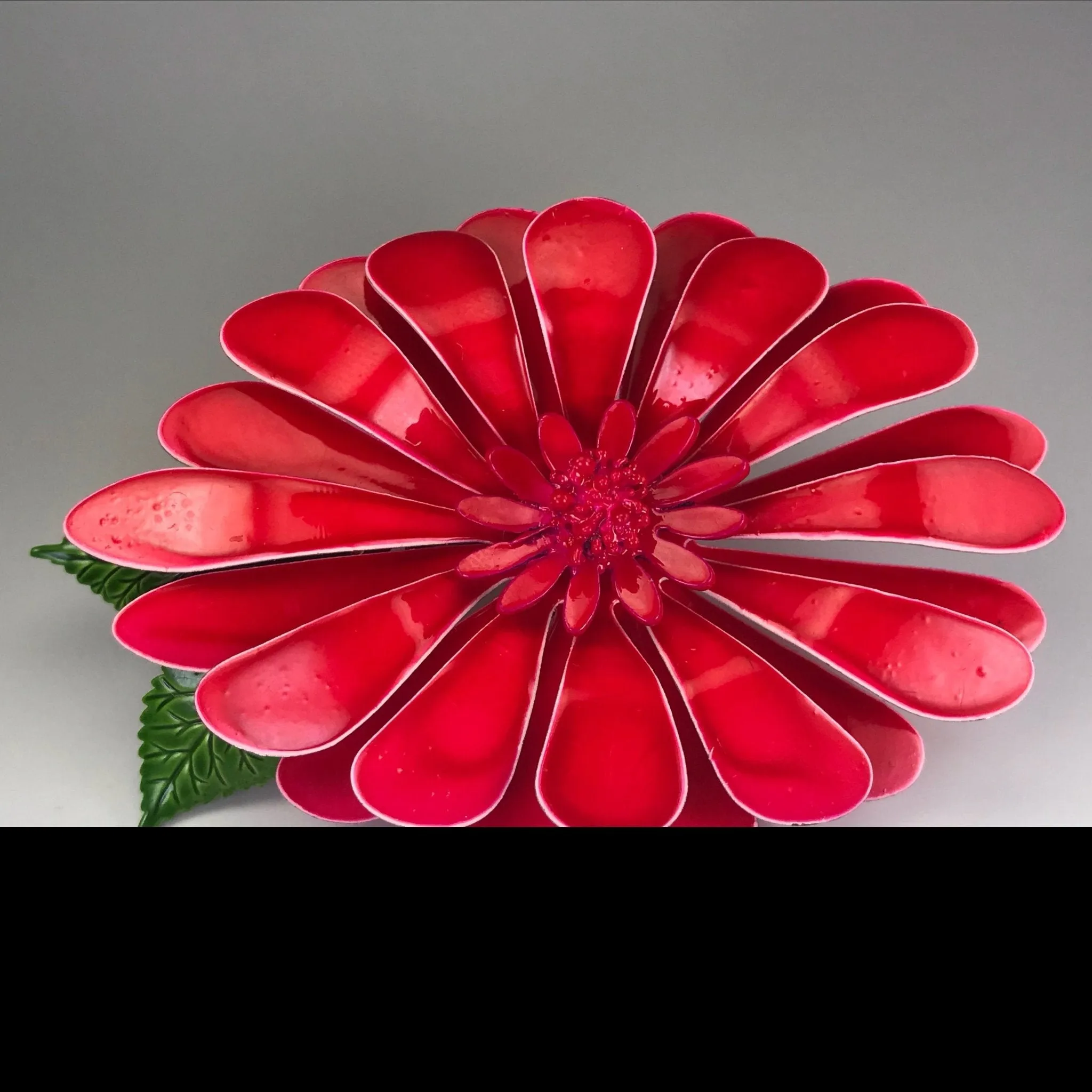 Vintage Red Enamel Flower Statement Ring. Upcycled Brooch Ring. Recycled Jewelry.
